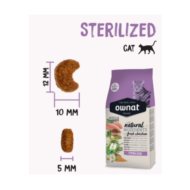 Croquette Ownat pour Chat Stérilisé - 15 kg